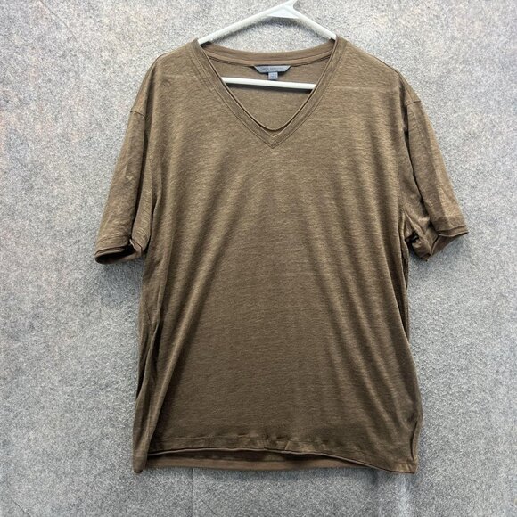 John Varvatos Shirt Mens Large Brown V Neck 100% Linen Lightweight Casual - Picture 1 of 10